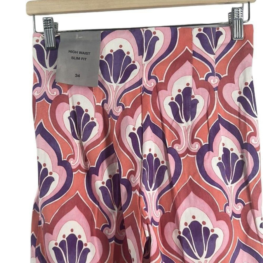 Zara Floral Chino Ankle Trouser Pants summer house vacation sz 2 NWT - Picture 9 of 9